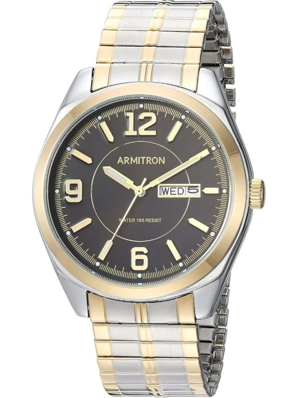 Men Silver Black Dial Analog Quartz Expansion Band Day-Date Function Round Watch